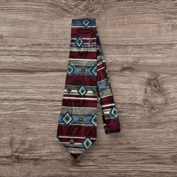 Windridge Other - Vintage Geometric Patterned Tie - Burgundy and Teal